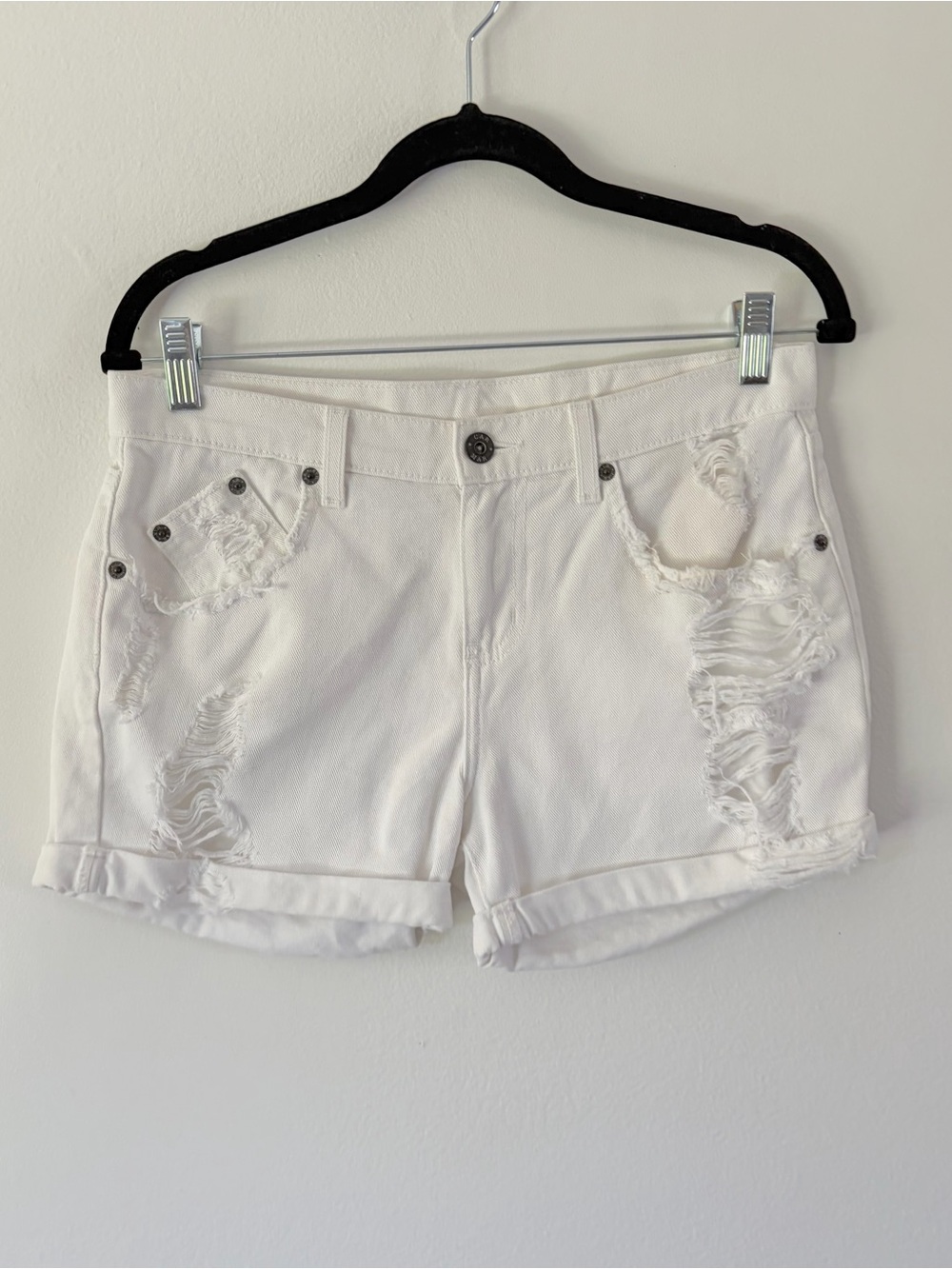Carmar White Denim Folded Cuff  Distressed Cotton Jean Shorts Size 25